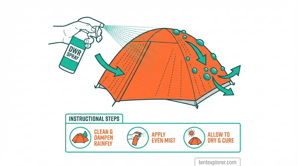 how to reapply DWR waterproofing spray to tent rainfly step by step