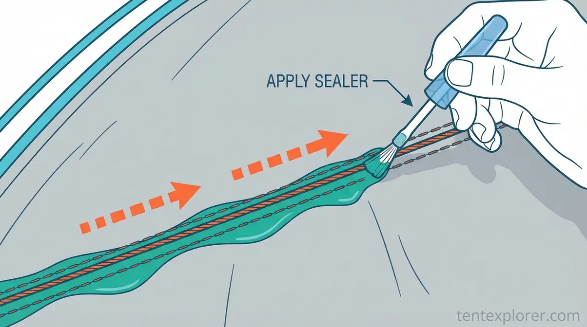 applying tent seam sealer to inside of rainfly stitching lines repair guide