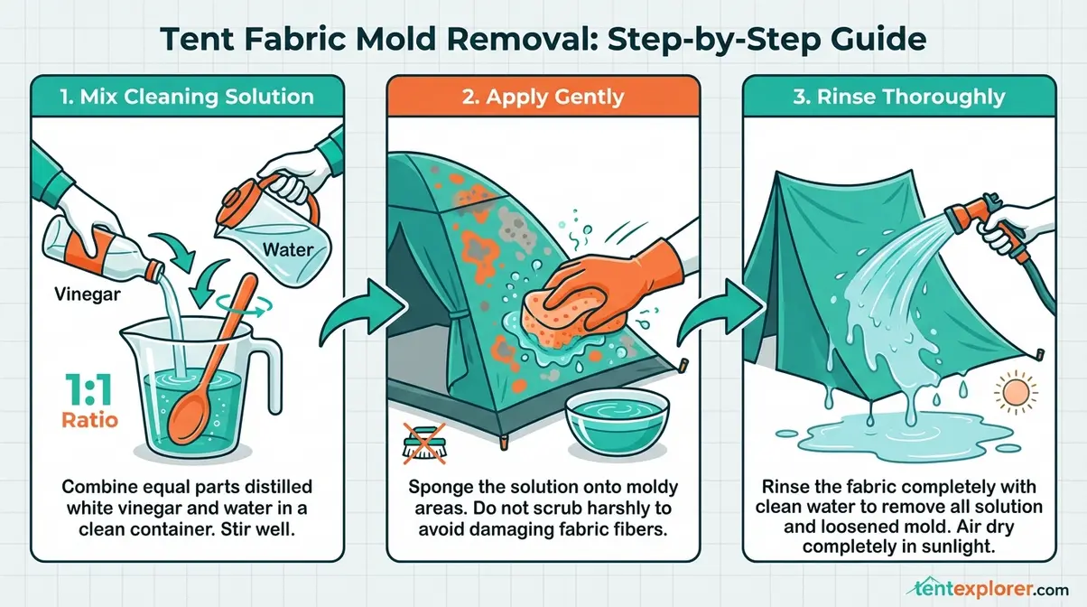 step-by-step mold removal process for tent fabric using vinegar solution