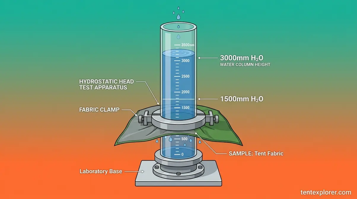 Hydrostatic Head water column test demonstrating tent fabric waterproof ratings and pressure resistance