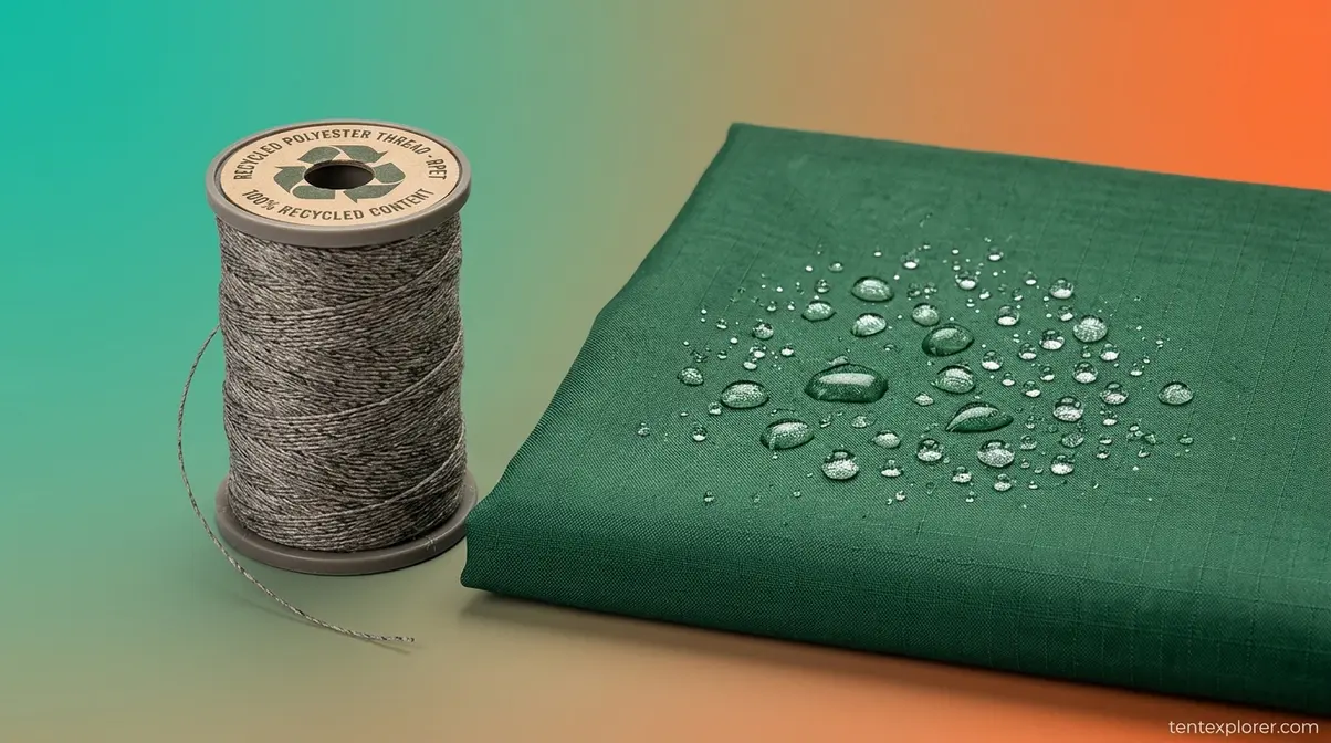 Sustainable recycled polyester tent fabric with PFC-free DWR water repellent coating applied
