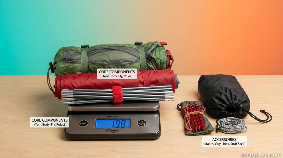Comparison of trail weight and packaged weight for backpacking tents