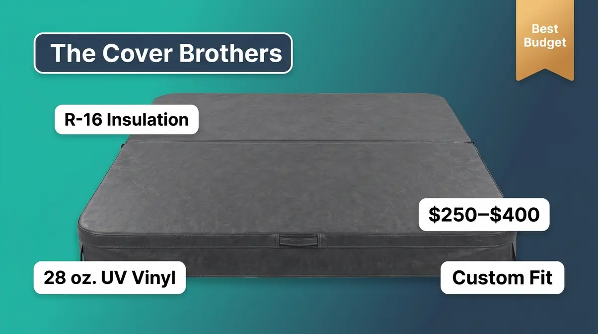 The Cover Brothers budget hot tub cover with R-16 insulation and custom fit sizing