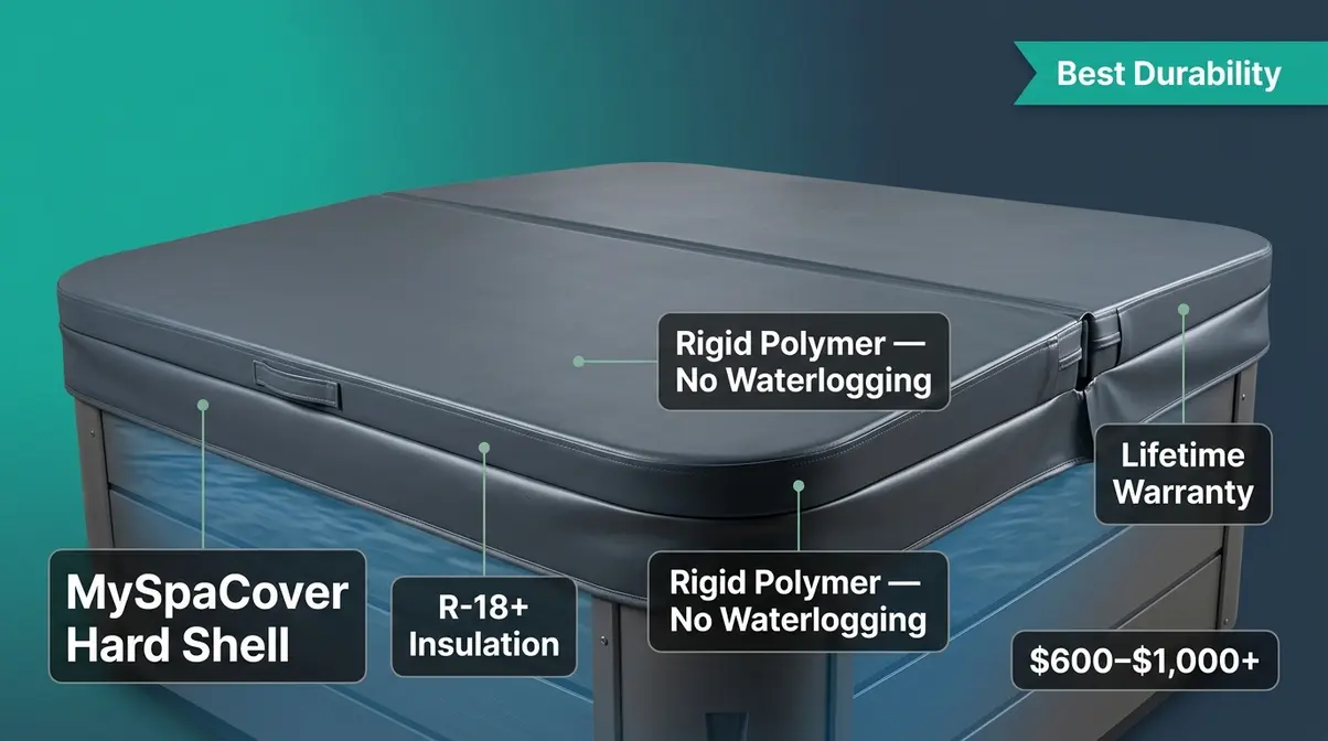 MySpaCover custom hard shell hot tub cover rigid polymer with R-18 insulation and lifetime warranty