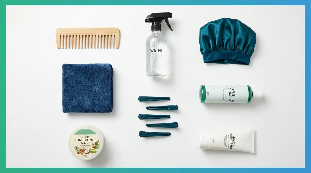 Eight essential tools for transitioning to natural hair including wide-tooth comb satin bonnet and deep conditioner