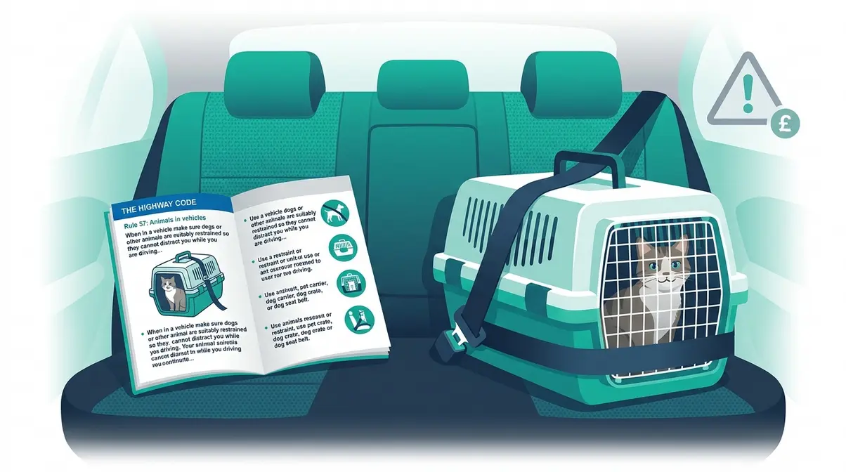 UK Highway Code Rule 57 showing legal requirement to restrain cats in cars with a secured carrier