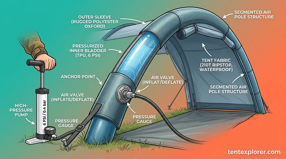 Cutaway diagram showing how inflatable air poles work in premium tents