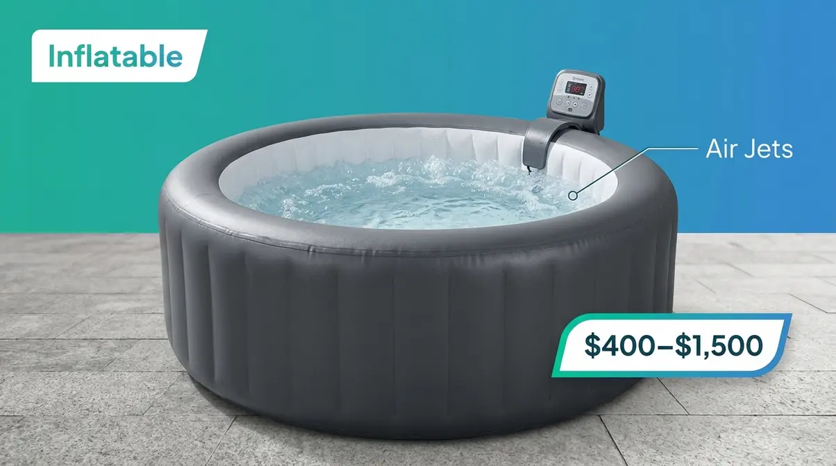 Types of Hot Tubs Explained: 6 Options Compared 4 Round inflatable hot tub with air jet system on outdoor patio