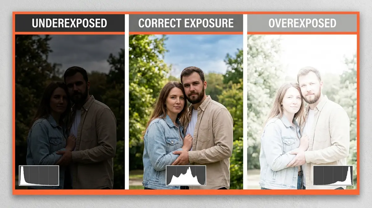 Underexposed correctly exposed and overexposed photo comparison for understanding exposure photography