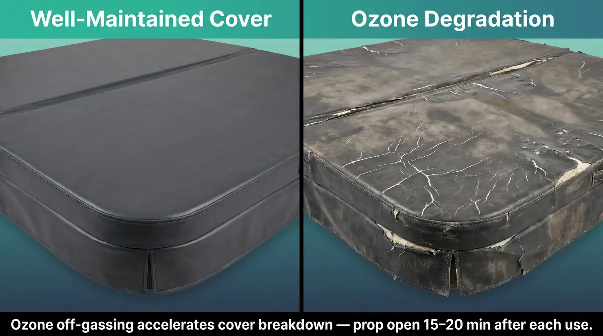 What Does a Hot Tub Ozonator Do? Complete Guide 5 Hot tub cover degradation caused by ozone off-gassing compared to a well-maintained cover