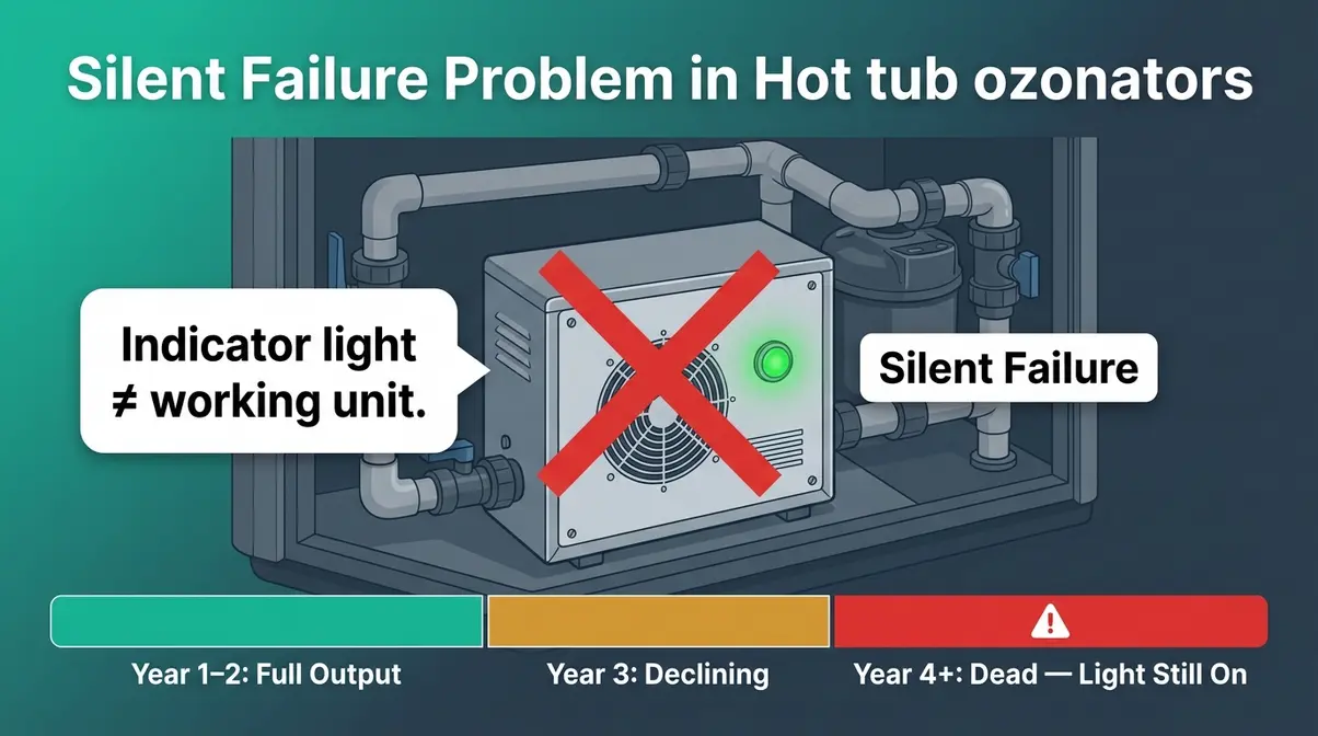 What Does a Hot Tub Ozonator Do? Complete Guide 6 Hot tub ozonator silent failure diagram showing indicator light on while unit has stopped producing ozone