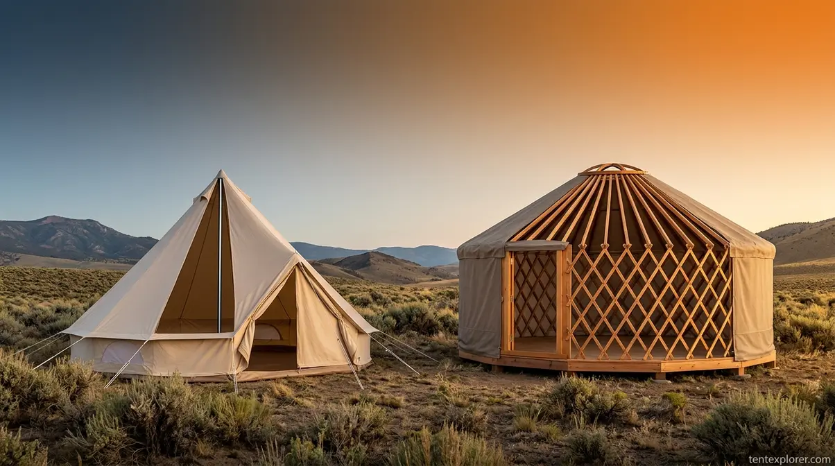 Side-by-side visual comparison showing the structural differences between a bell tent and a yurt