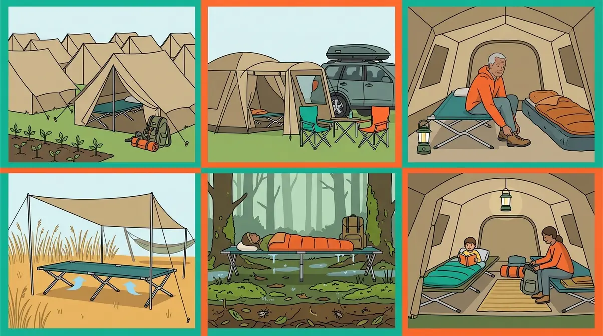 Six scenarios where a camping cot is the best choice including extended trips, car camping, and older adults
