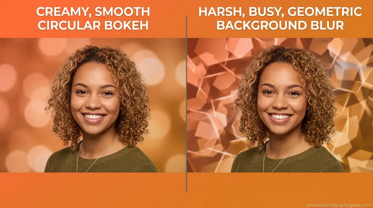 Comparison showing smooth creamy bokeh versus harsh busy background blur