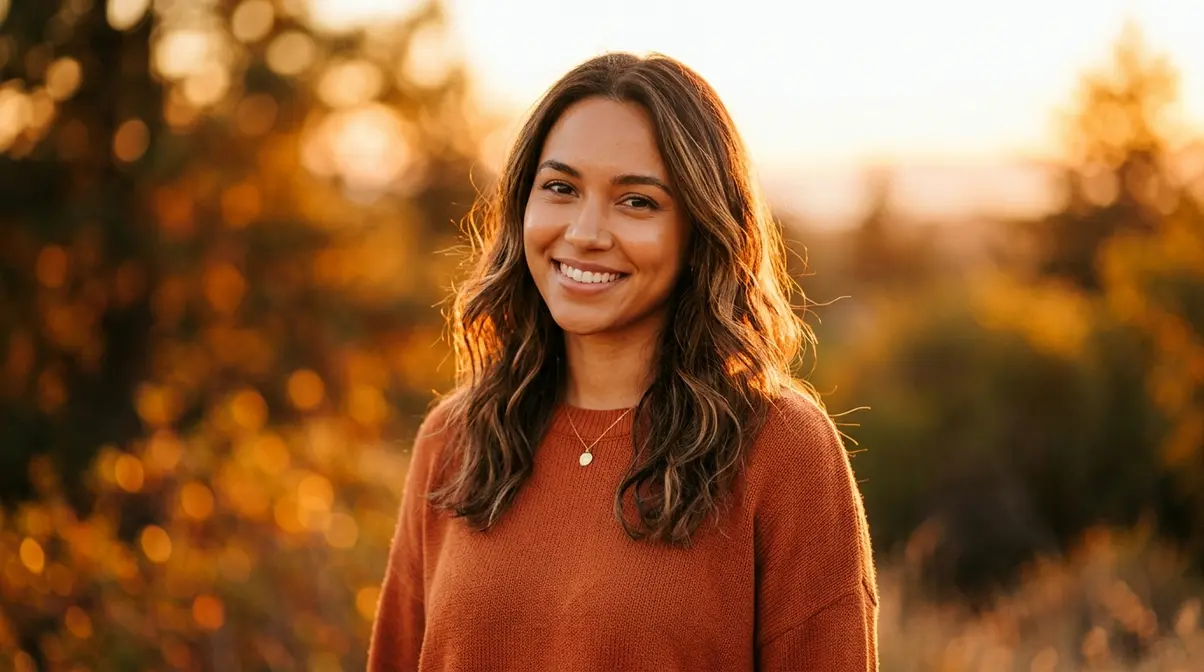 Golden hour portrait showing warm flattering light with natural catchlights and soft glowing skin tones