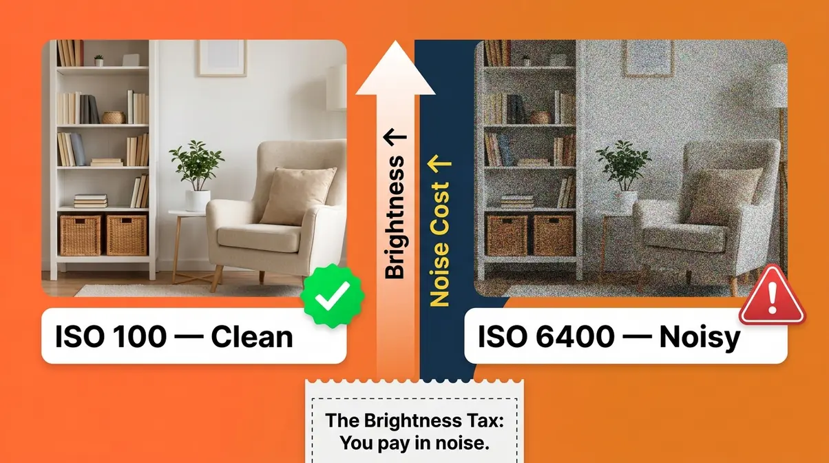 ISO noise versus brightness trade-off in photography showing the cost of raising ISO settings