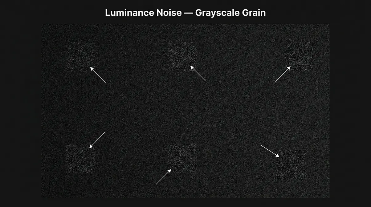 Luminance noise example photography showing grayscale grain texture in shadow area