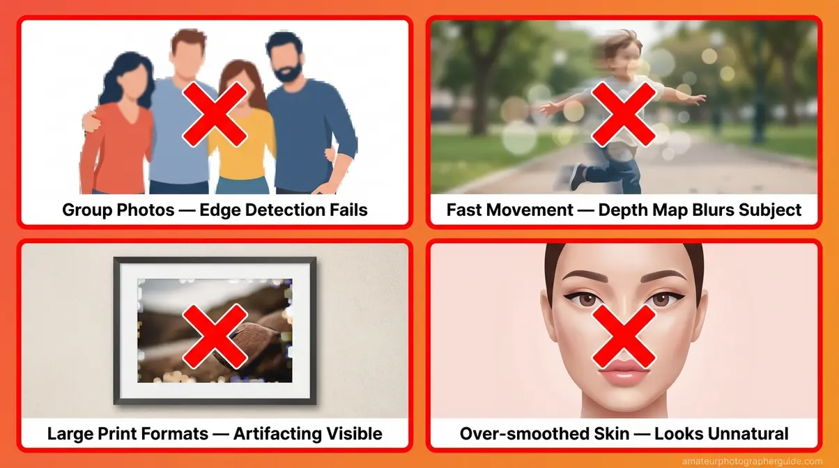 Four common portrait mode mistakes to avoid including group photos fast movement large prints and skin smoothing