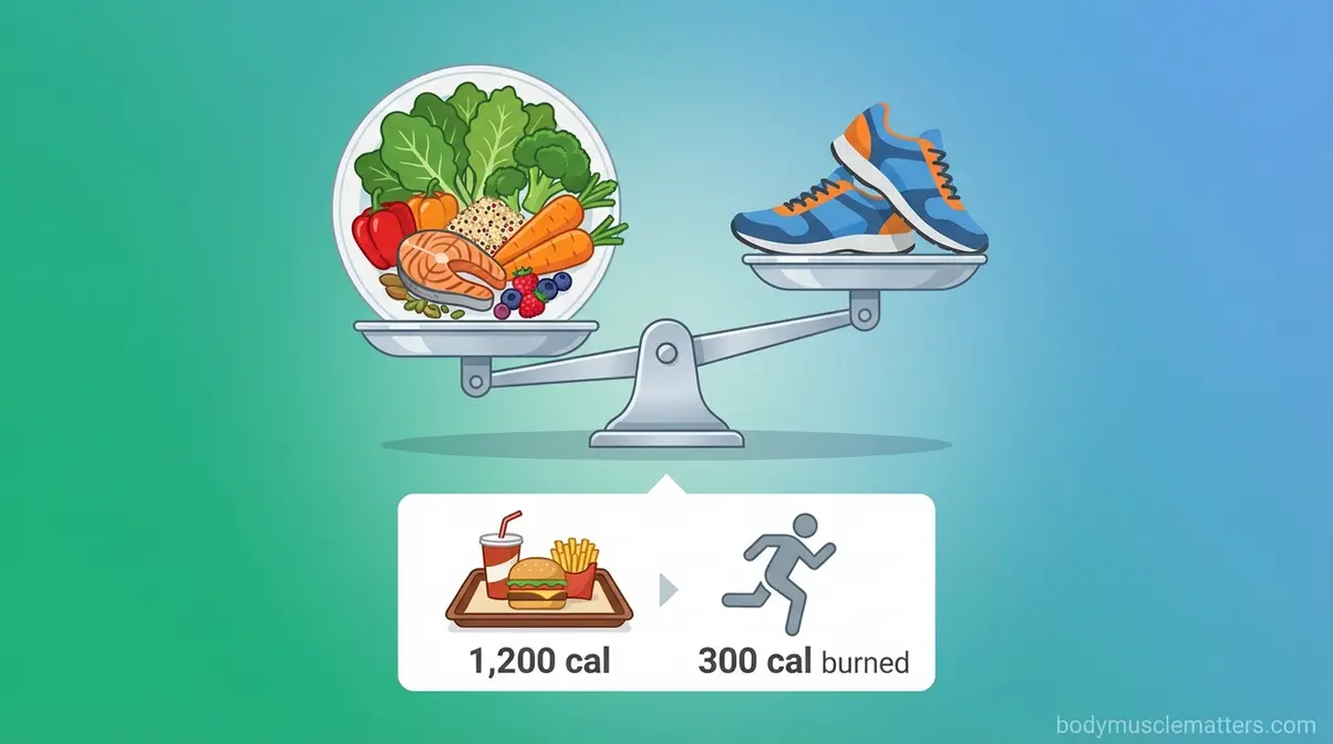 70/30 diet weight loss mechanism showing food choices outweighing exercise in calorie balance