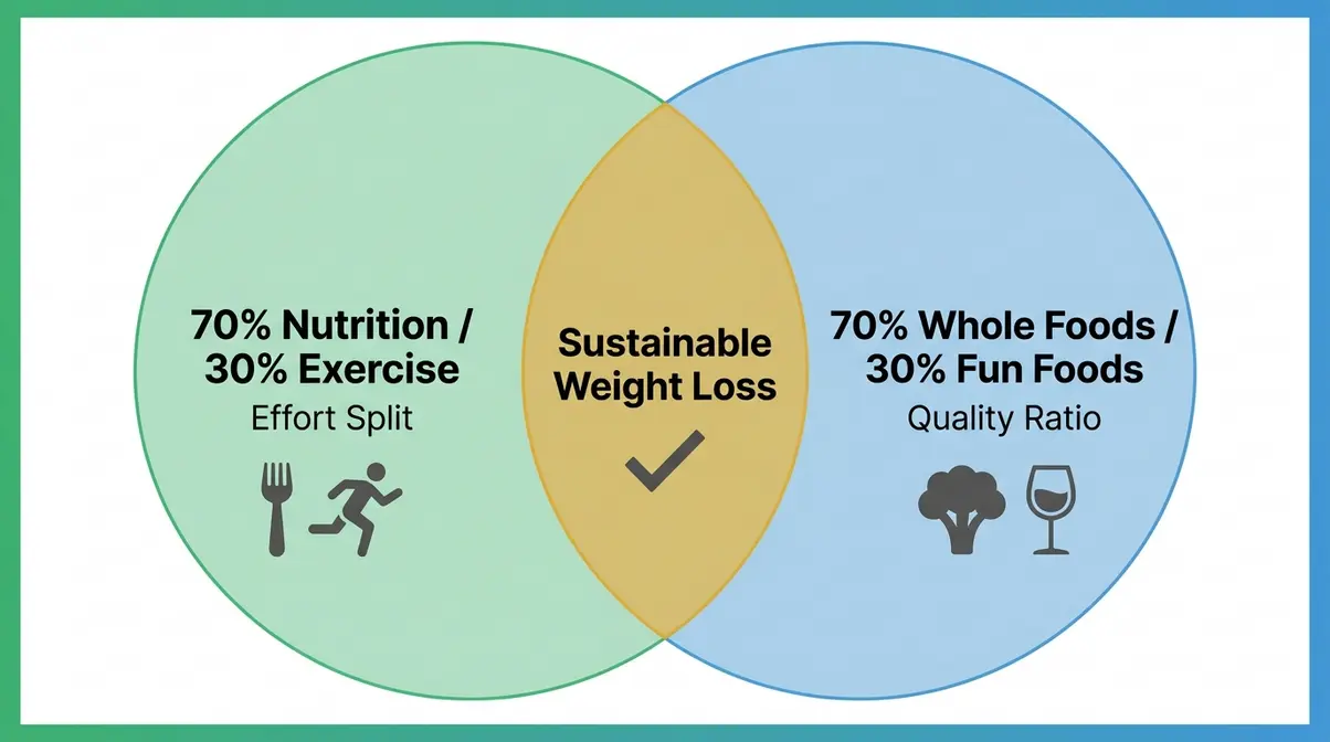 70/30 diet dual framework infographic showing two complementary interpretations of the rule