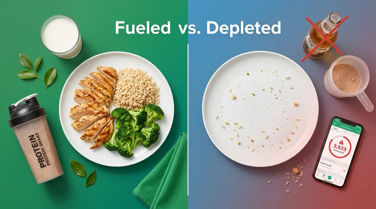 Nutrition mistakes that kill muscle gains — comparing adequate protein and calorie intake versus deficiency