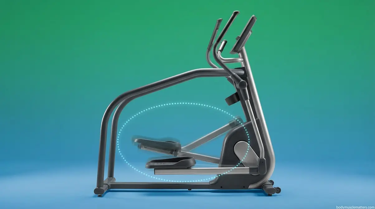 Elliptical trainer showing smooth oval stride path and moving handlebars for low-impact joint-friendly cardio