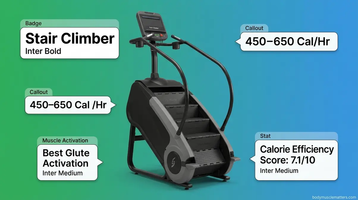 Stair climber machine with rotating steps showing lower-body calorie burning and glute activation cardio equipment