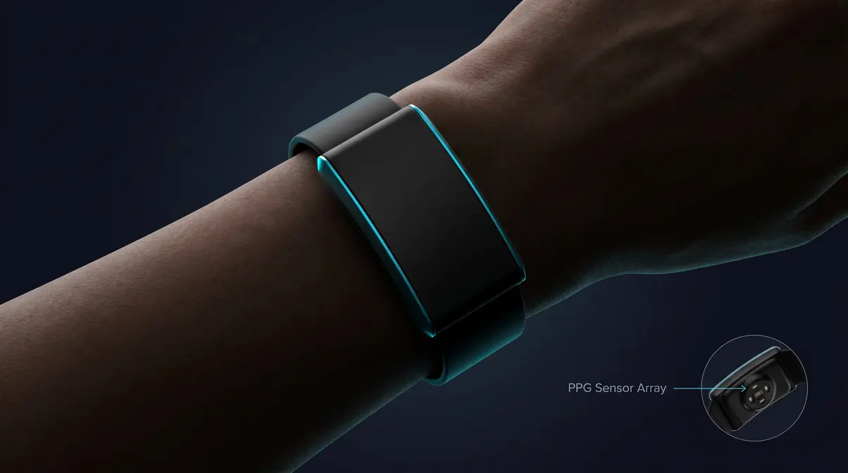 Whoop 4.0 screenless fitness tracker band worn on wrist showing clean low-profile design