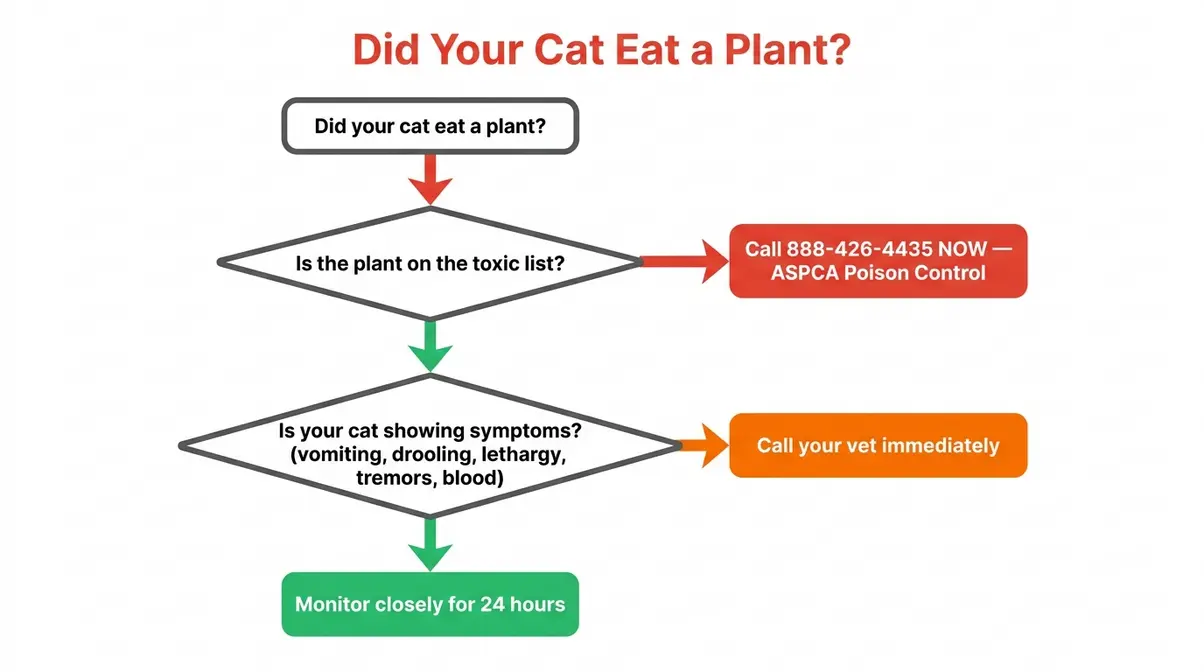 Cat plant poisoning emergency symptom flowchart — when to call the vet
