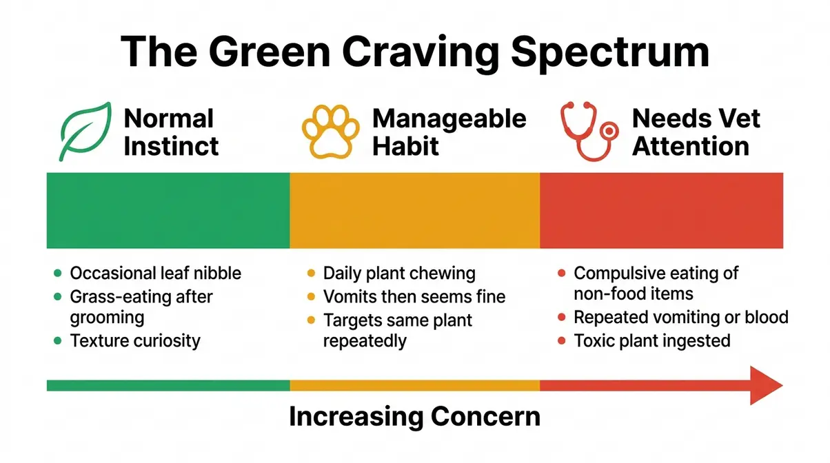 Why cats eat plants explained through the Green Craving Spectrum — a visual guide for cat owners