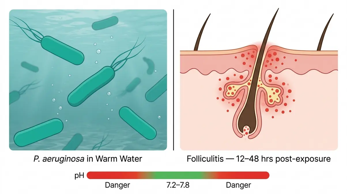 Why Does Body Ache After Hot Tub? 6 Causes & Fixes 11 Medical illustration of hot tub folliculitis caused by Pseudomonas aeruginosa bacteria in poorly sanitized water