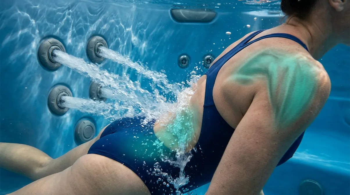Hot tub jets directing pressurized water at lower back muscles causing deep tissue soreness