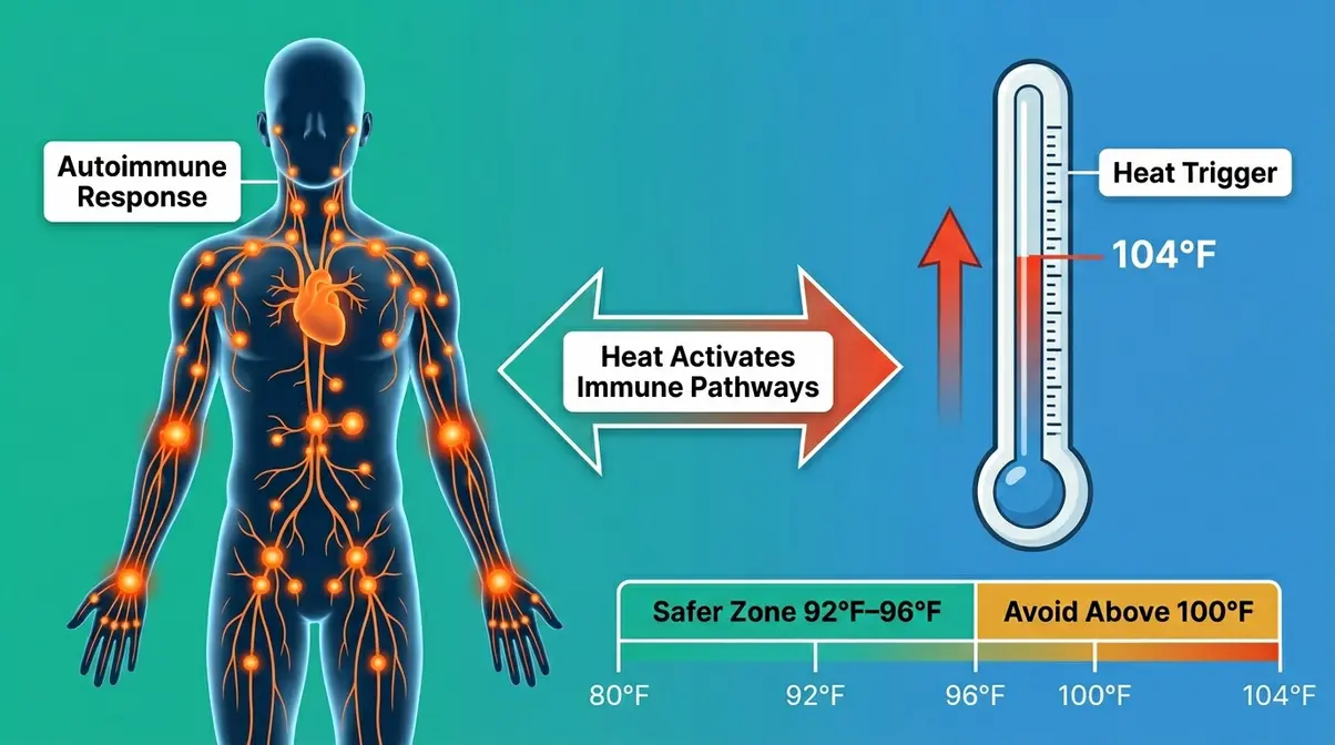 Why Does Body Ache After Hot Tub? 6 Causes & Fixes 10 Medical diagram showing how hot tub heat triggers lupus flares through immune pathway activation