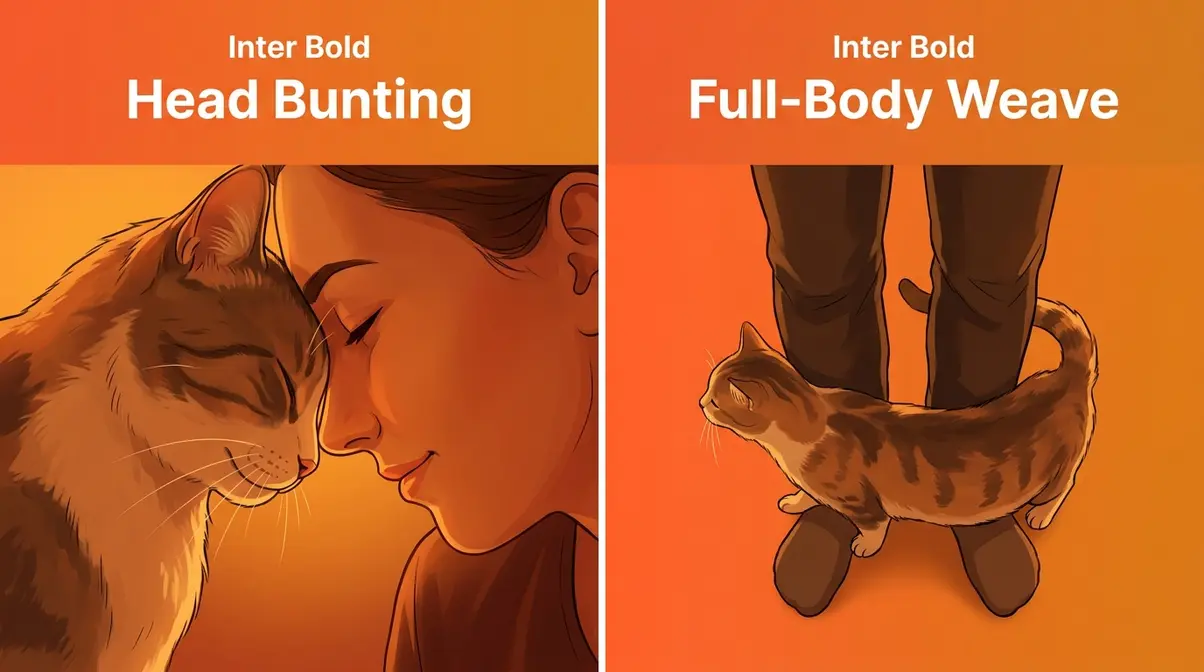 Side-by-side comparison of cat head bunting versus full body weave rubbing behaviors