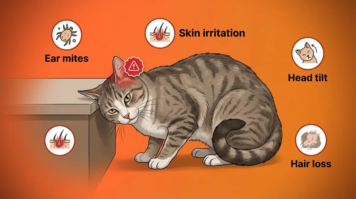 Cat showing medical rubbing red flags including focused ear rubbing and tense body posture