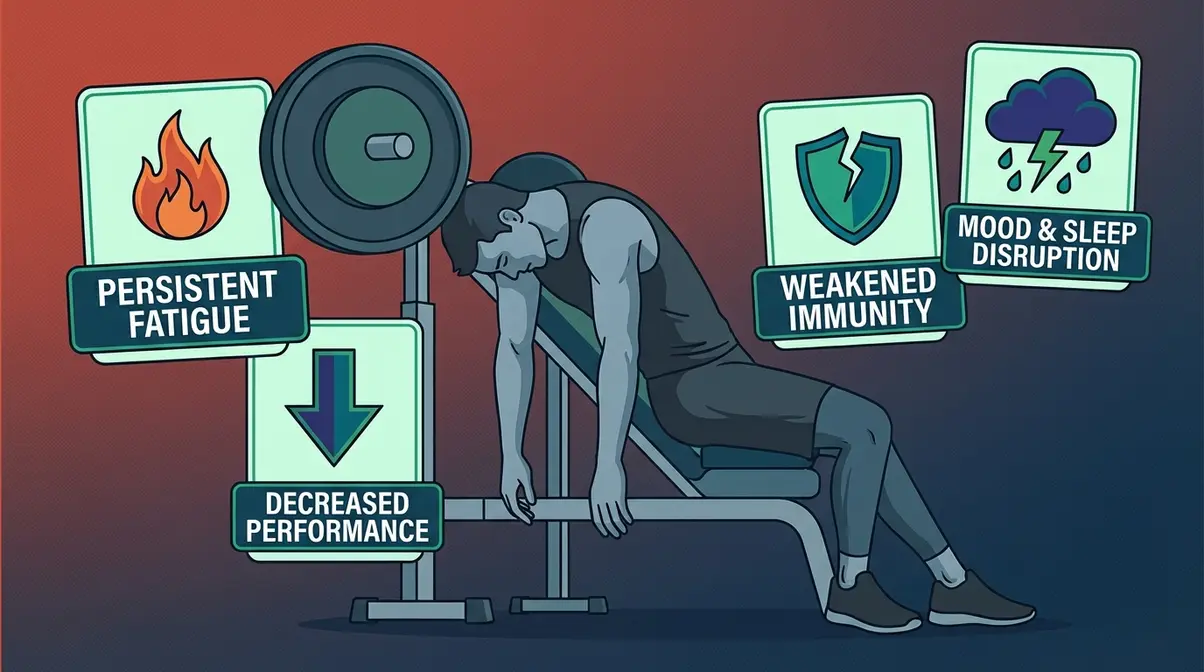 Overtraining syndrome warning signs illustrated showing consequences of skipping post-workout recovery