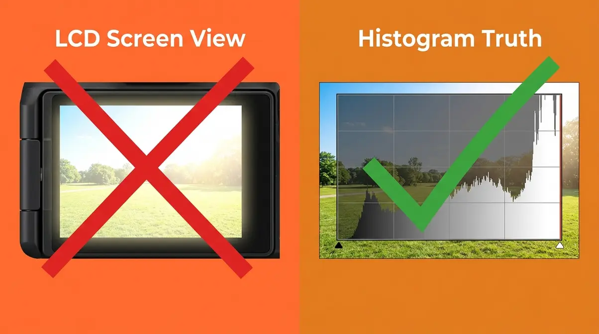 Camera LCD screen versus histogram showing why the LCD screen misleads photographers about true exposure