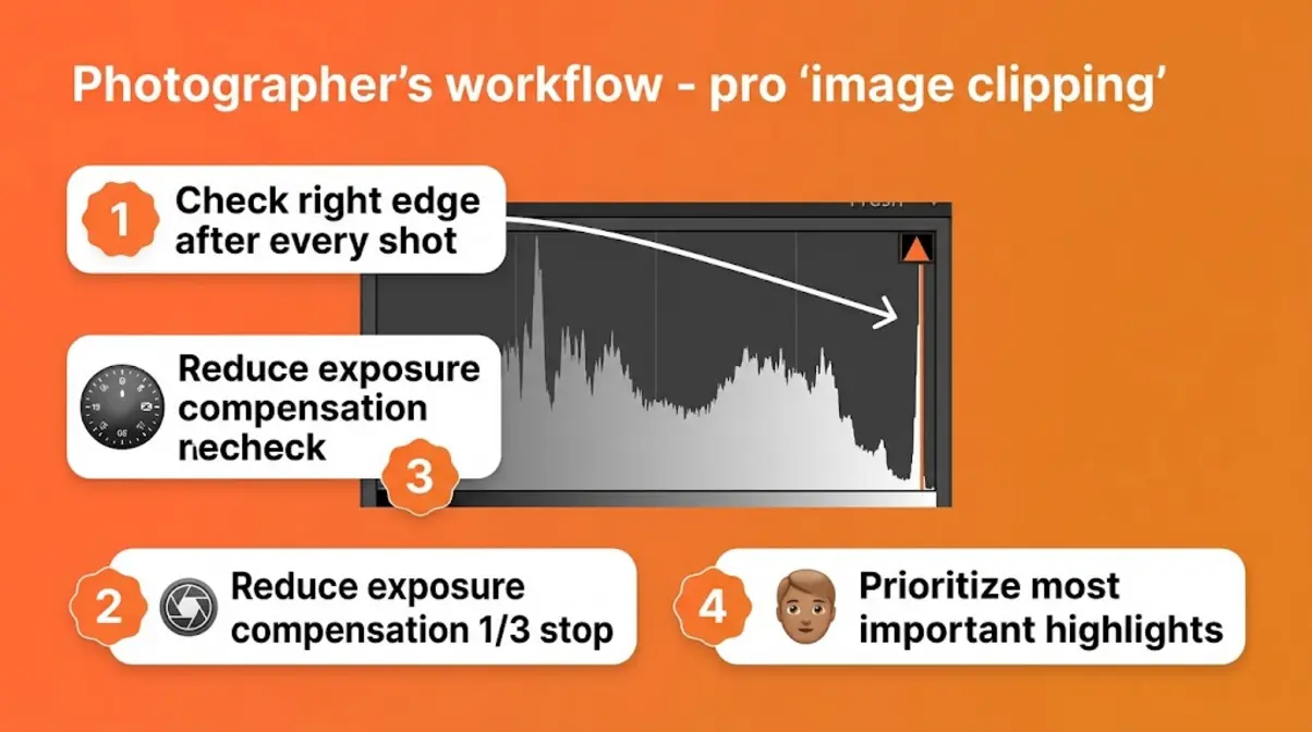 Histogram photography clipping prevention four-step workflow for avoiding blown highlights and crushed shadows
