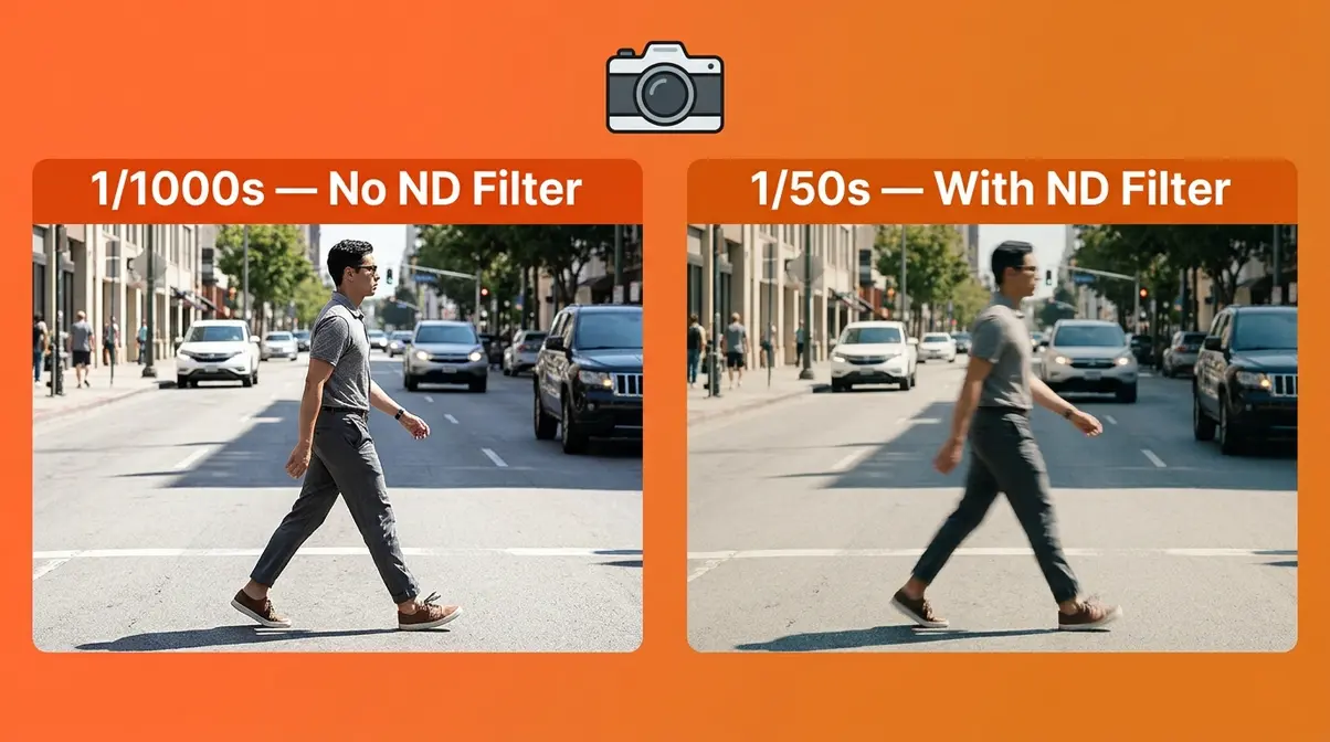 Cinematic video comparison showing 180-degree shutter rule with and without ND filter in bright sunlight