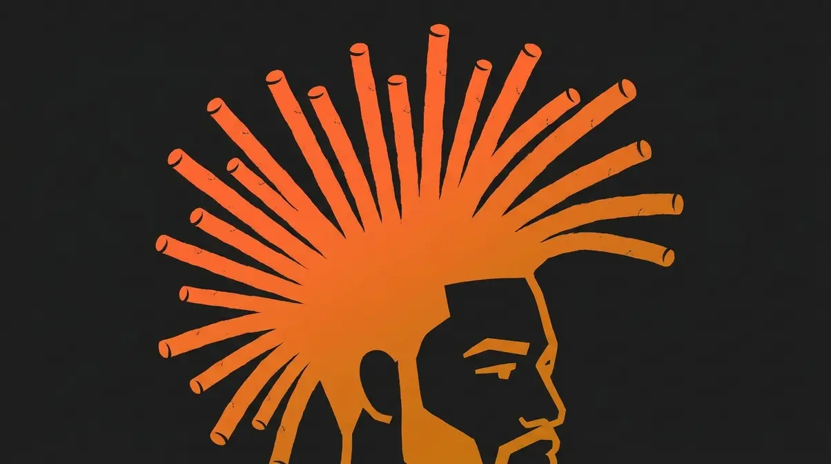 Stylized editorial illustration of the wicks hairstyle showing thick upward-projecting cylindrical loc columns associated with Florida hip-hop culture