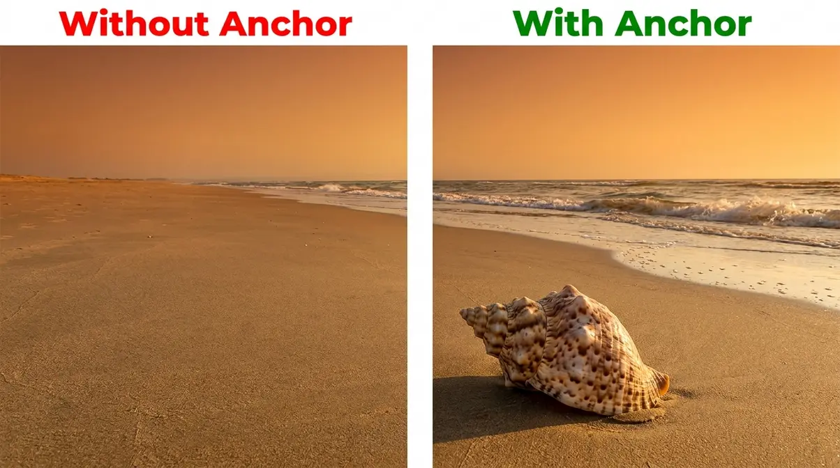 Wide angle lens photography foreground anchor method before and after comparison showing depth difference