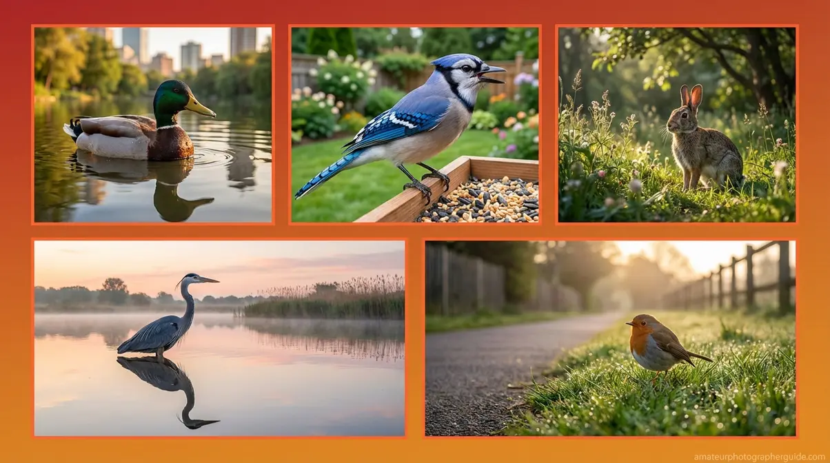 Five local urban wildlife photography spots including city pond songbird feeder woodland edge reservoir and dawn footpath