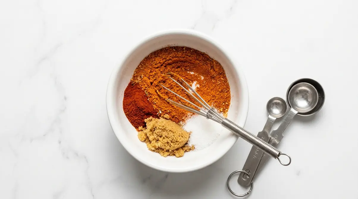 Wingstop Fry Seasoning Copycat: 5-Minute Recipe 2 Mixing Wingstop fry seasoning copycat blend in a white bowl showing rust-orange color and texture